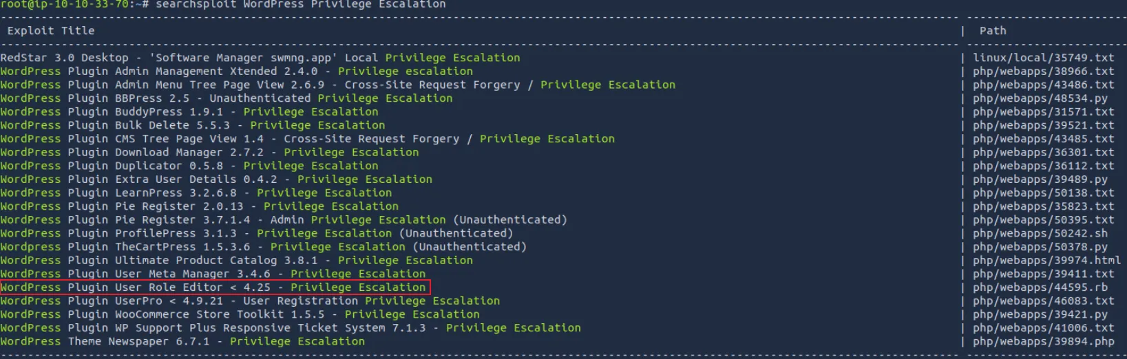 searchsploit 搜索可利用 WordPress 提权漏洞