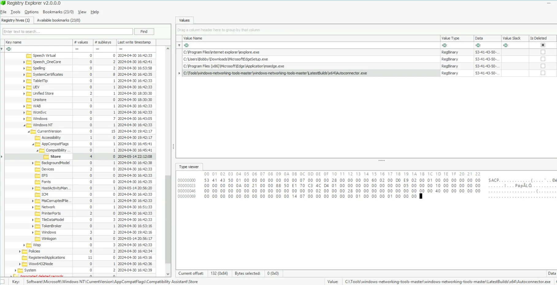 在FTK Imager中搜索包含AutoConnector关键字的注册表项截图2