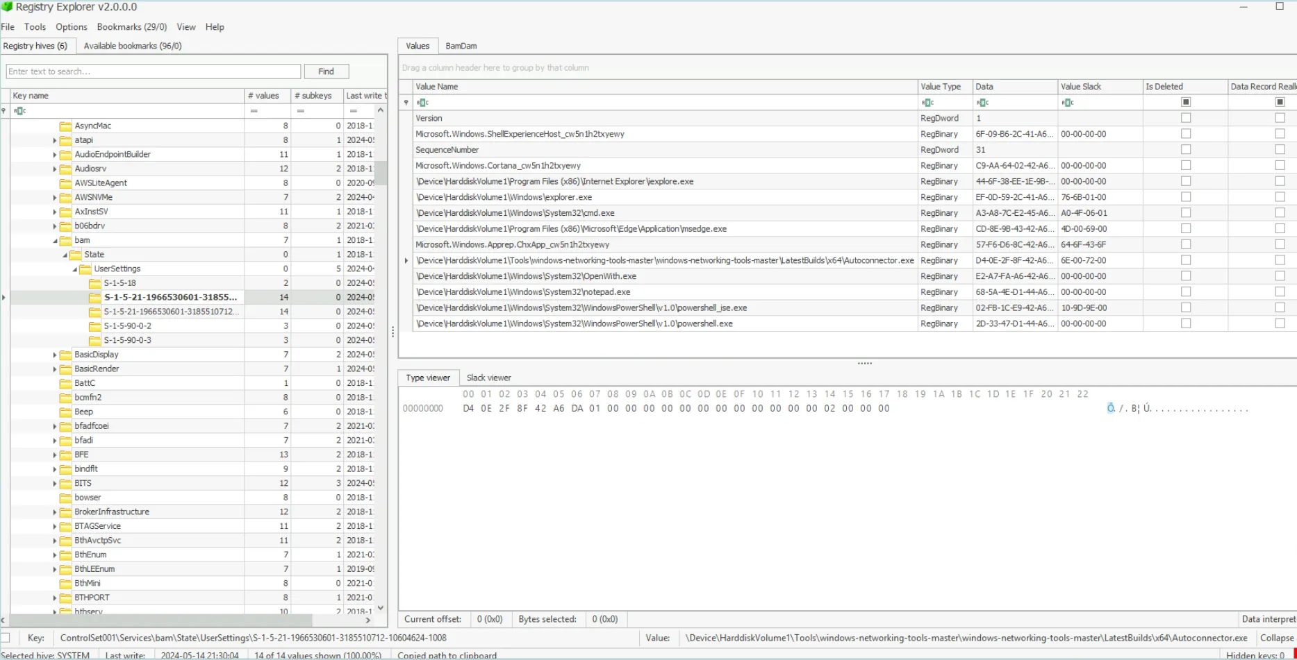 FTK Imager中查看更多AutoConnector相关注册表项的截图